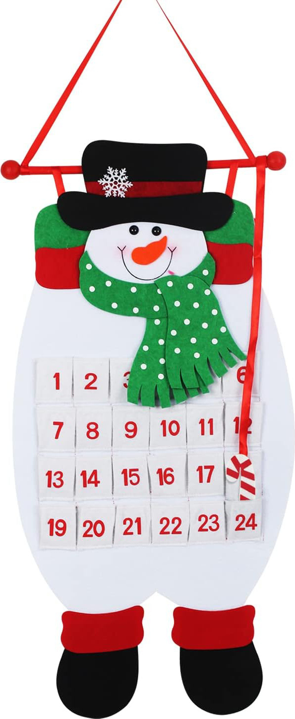 3D adventný kalendár z plsti Santa, odpočet do Vianoc, interiérové dekorácie, snehuliak