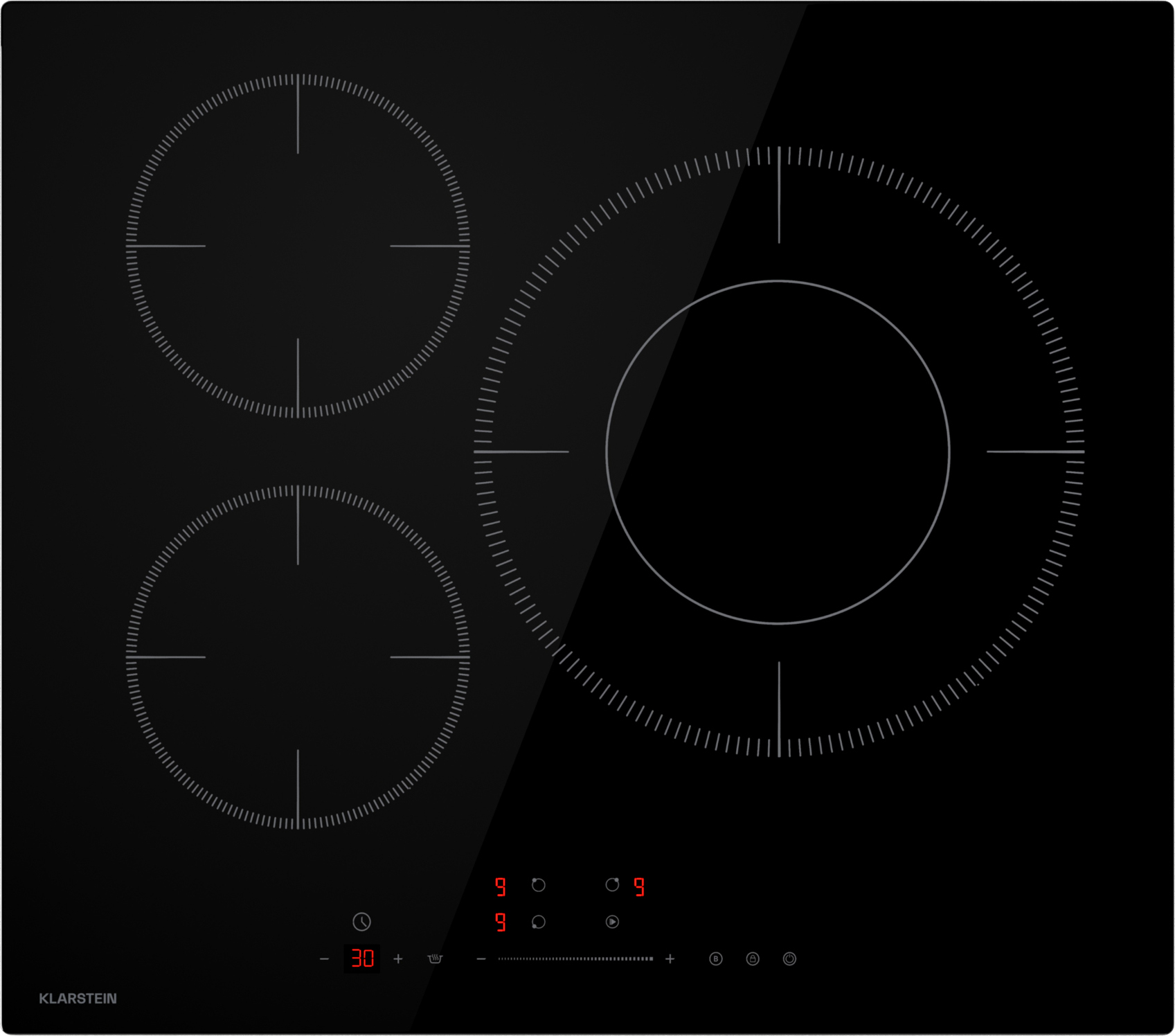 Klarstein Delicatessa indukčná varná doska - 3-zónová indukčná varná doska, 8,1 kW boost, paella zóna 32 cm, posuvník a časovač, detská poistka, VTC sklo, šírka 60 cm
