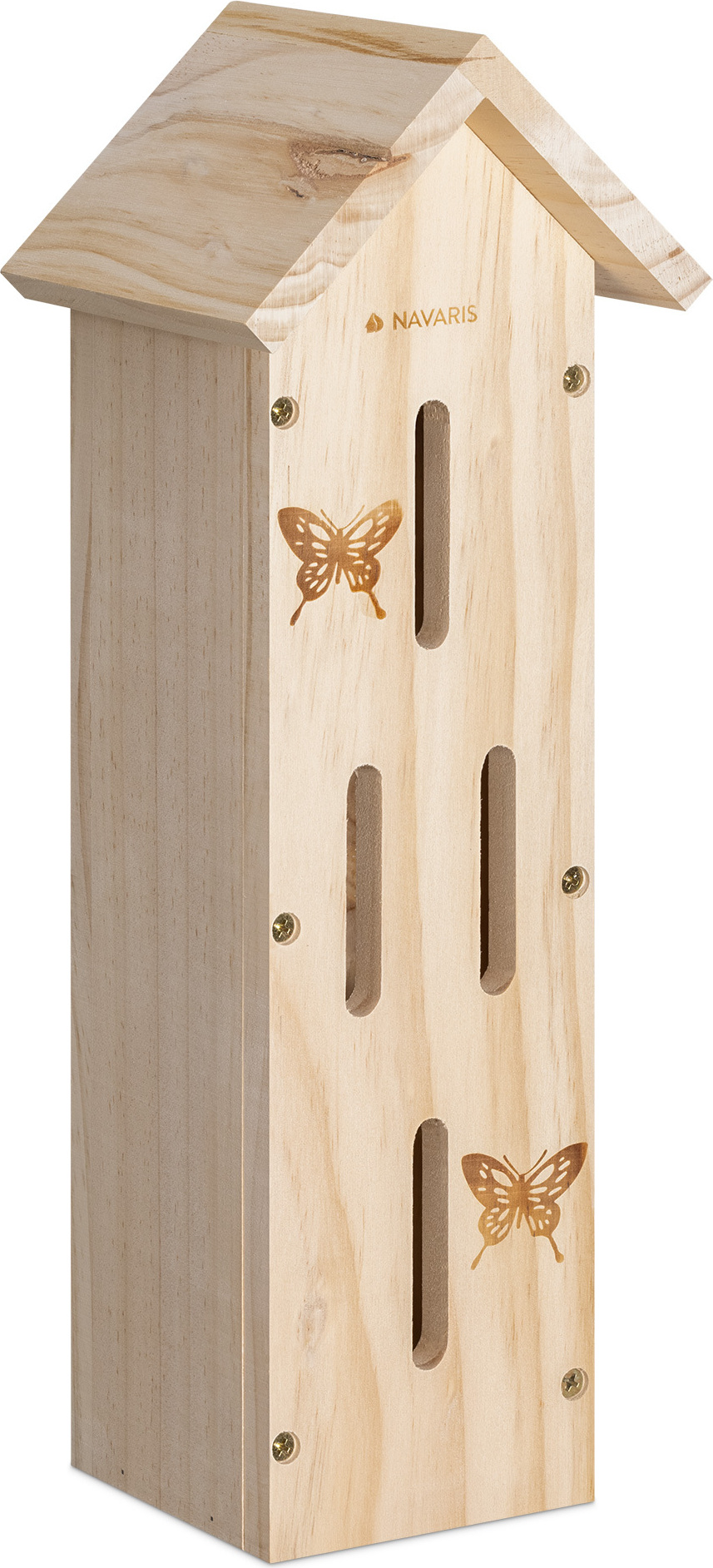 Navaris Schmetterlingshaus aus Holz - Schmetterlingshotel für Garten Balkon - Insektenhotel Schmetterling - robust und stabil - Kiefernholz Natur 55457.01