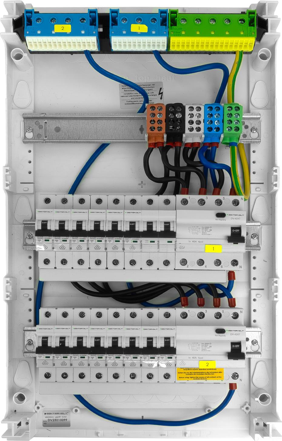 Sicherungskasten Hager Aufputz Verteilerkasten 3x12 Module 14xMCB 2xRCCB VDE verdrahtet Verteilerschrank Sicherungen 515x305x96,5mm Doktorvolt