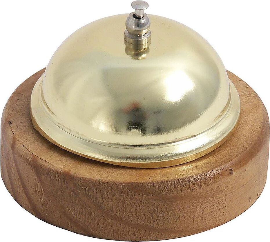 Contacto Rezeptionsglocke auf Holzfuß vermessingt 1048/002
