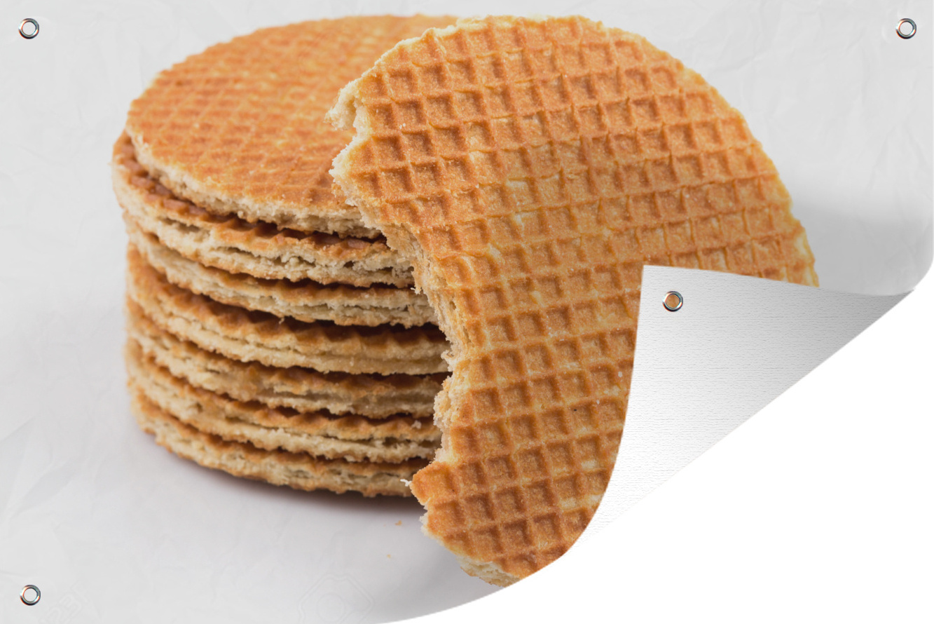 MuchoWow® 90x60 cm Outdoor-Poster Gartendeko Sichtschutz Garten Poster für den Garten Stapel von Stroopwafels 133|38221705