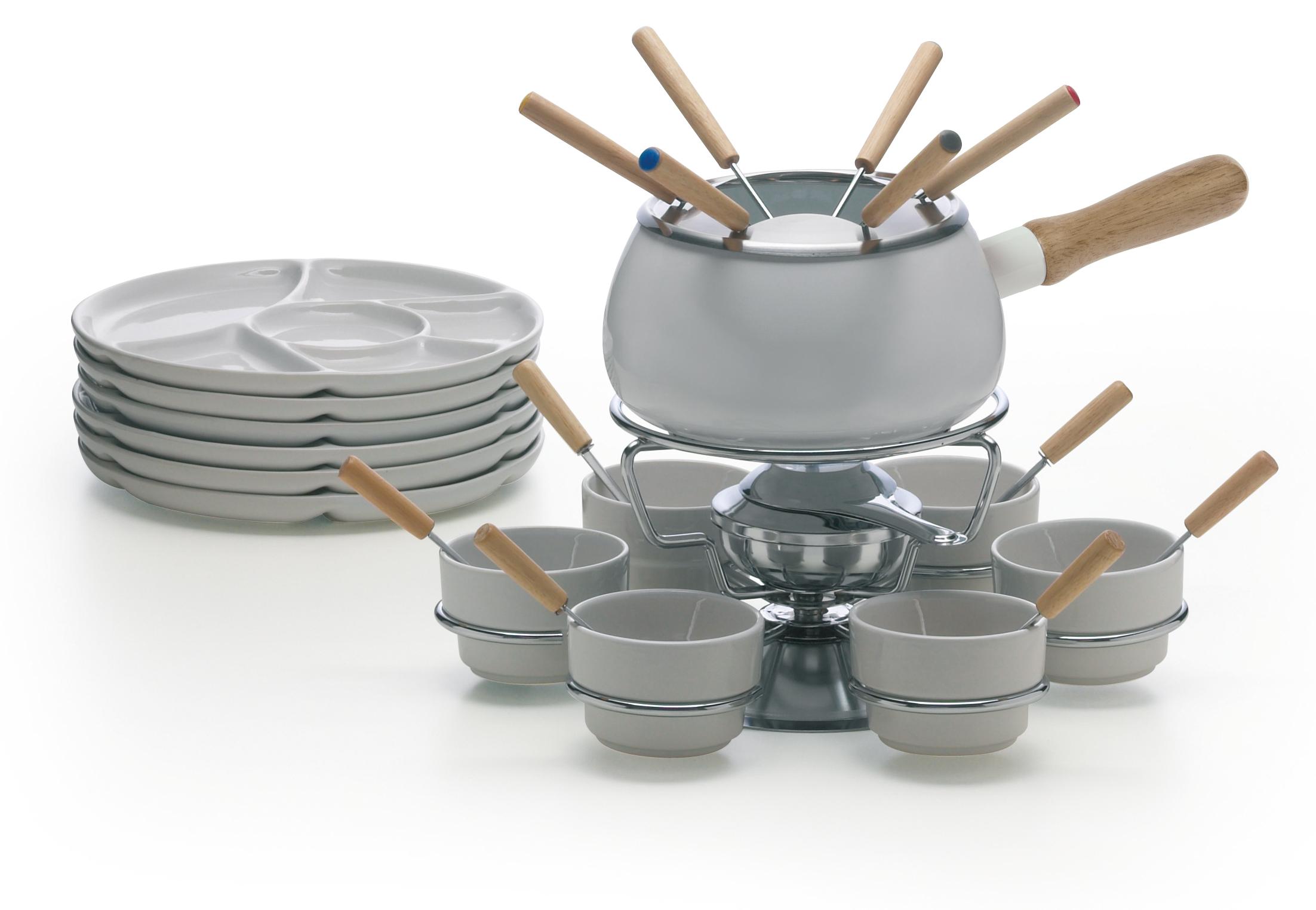 Fondue Set 28-teilig Edelstah Teller Schälchen Käsefondue