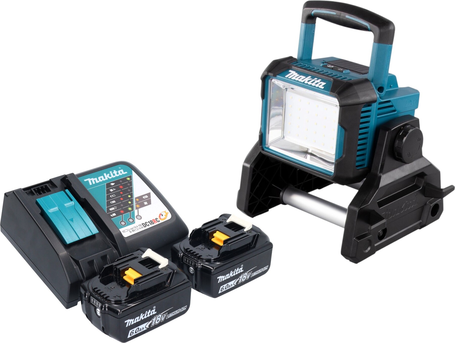 Makita DEADML 811 RG Akku Baustrahler 14,4 / 18 V 3000 lm LED + 2x Akku 6,0 Ah + Ladegerät DEADML811