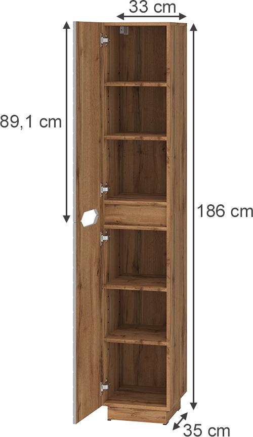 Vicco Badschrank Lotta, 33 x 186 cm mit 2 Türen, Eiche/Weiß mit Kachelstruktur