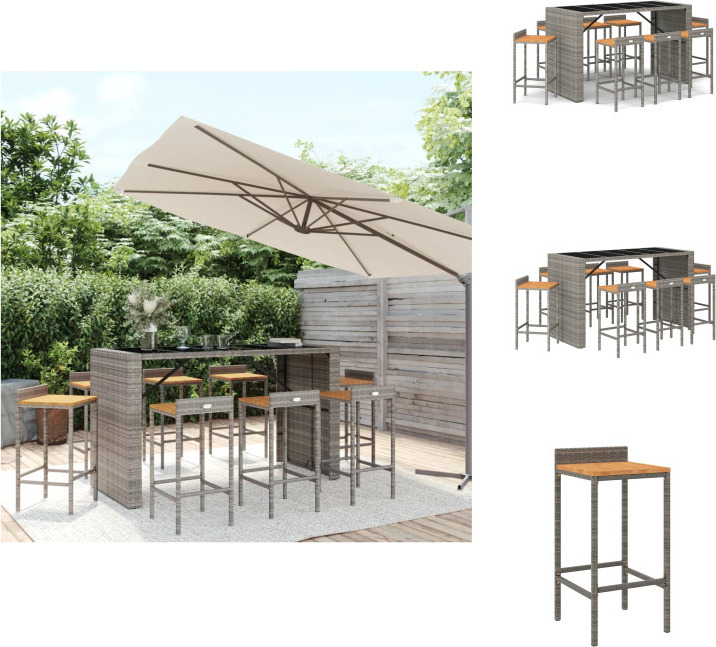 vidaXL 9-dielny záhradný barový set sivý polyratan a masívne drevo akácie - Záhradné nábytkové sety