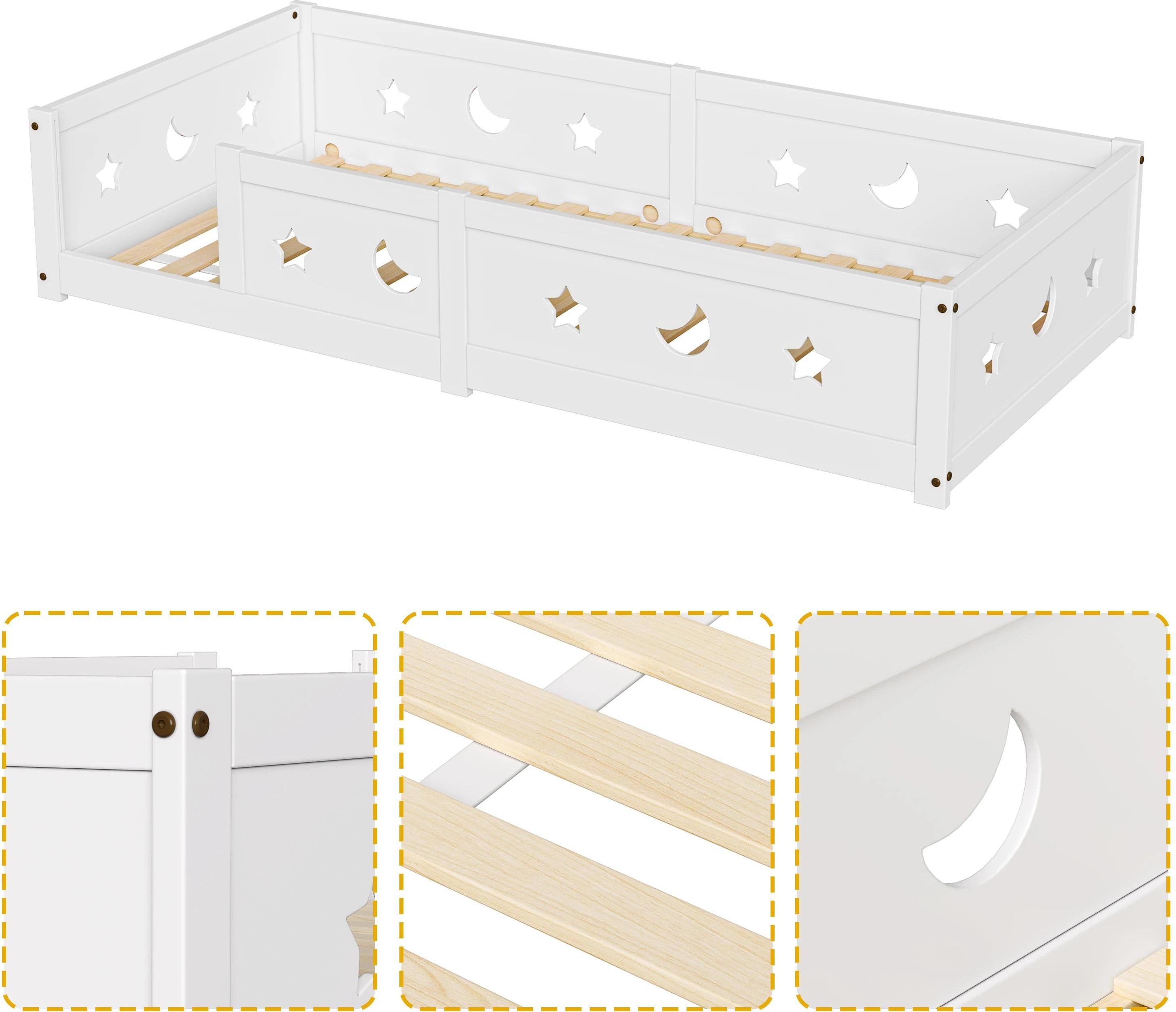 StarTech Kinderbett - Montessori Bodenbett - Mit Lattenrost - Holzrahmen - Bodennahes Design - 80 x 160 cm - Farbe A2