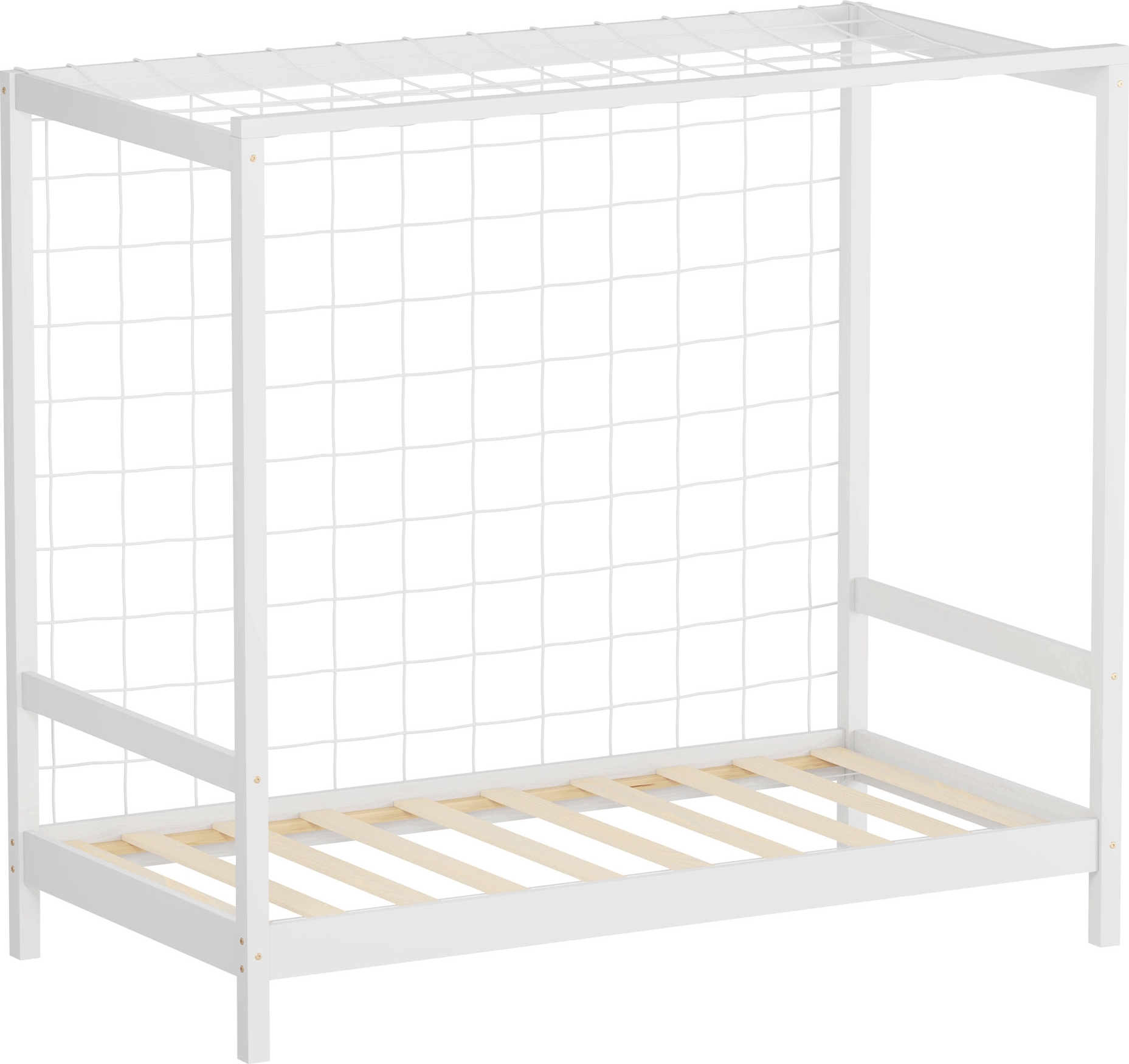 ML-Design Kinderbett Fußballtor 80x160 cm, Weiß, Einzelbett für Kinder, Holzbett mit Lattenrost & Tornetz, Jugendbett aus Kiefernholz, Handballtor 490016846