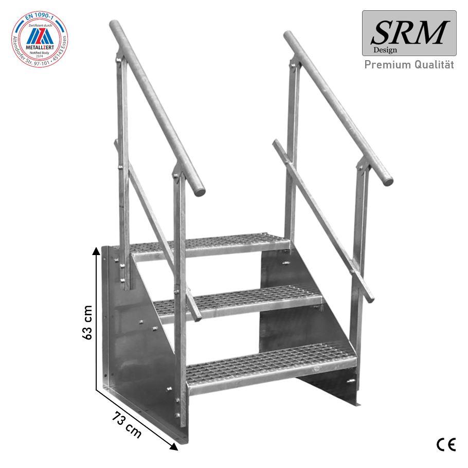 Scala A Griglia In Acciaio Premium Zincata – 2 Gradini Autoportante Con Ringhiera Su Entrambi I Lati, Larghezza 44 Cm, Altezza 38 Cm