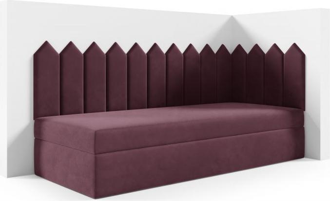 LIKMA Kinderbett 90x180 cm Dunkles Violett Bett mit Bettkasten Jugendbett Polsterbett Kopfteil Velvet Stoff Image