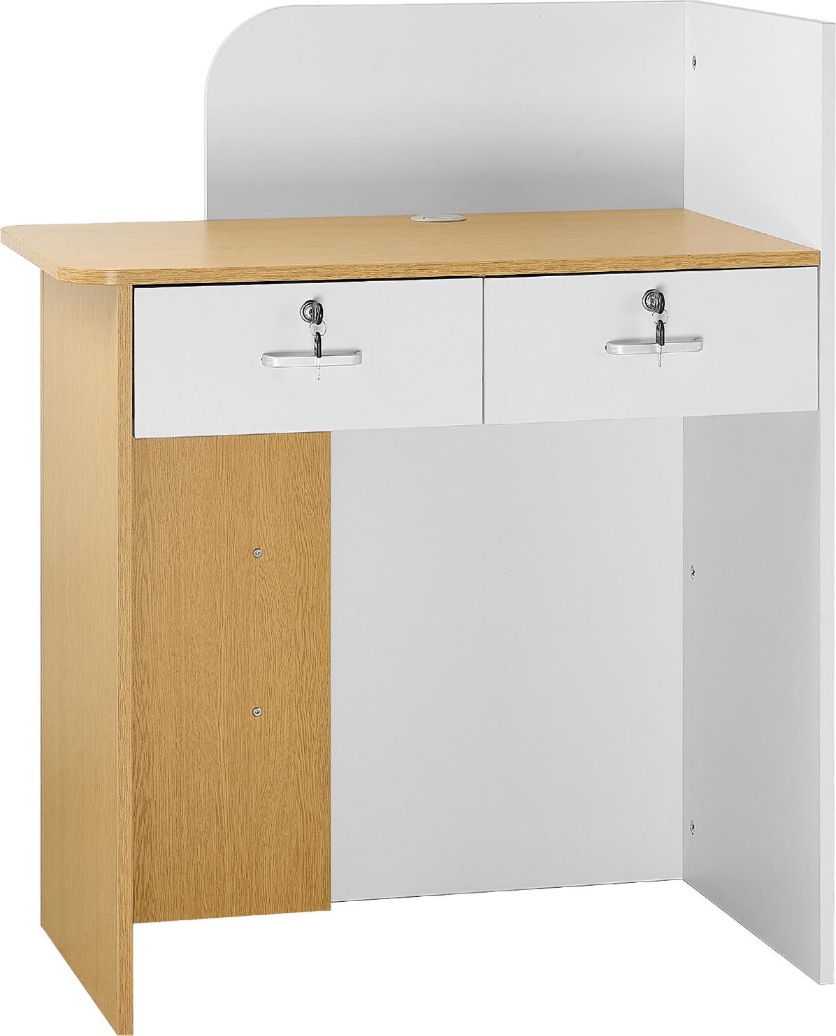 SucceBuy Empfangstheke 80 cm Lang, Rechteckige Rezeptionstheke mit LED-Beleuchtung, 2 Schubladen & Steckdosen, Tresen für Kasse, Lobby, Schönheitssalon, Büro, Hotel, Verkaufstheke aus Spanplatte