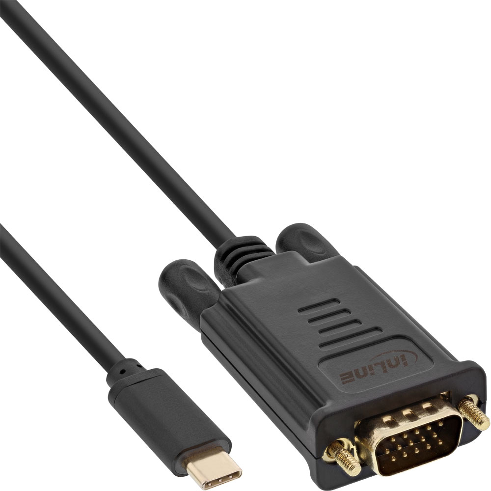 InLine USB Display Kabel, USB-C Stecker zu VGA Stecker, 2m, 2 m, USB Typ-C, VGA (D-Sub), Stecker, Stecker, Gold 64142