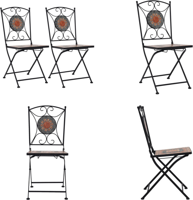 vidaXL Mosaik Bistrostühle 2 Stk. Orange / Grau - Gartenstuhl - Gartenstühle - Mosaikstuhl - Mosaikstühle