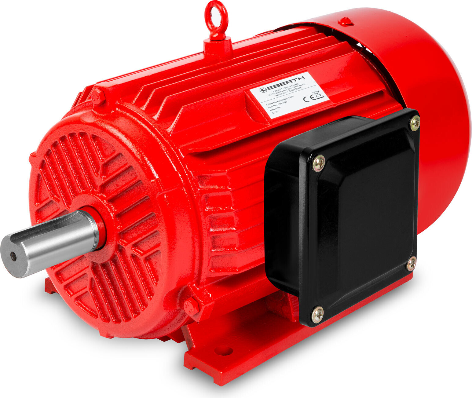 EBERTH Elektromotor 400V mit 7,5 kW Leistung, Drehstrommotor aus Aluminium, 3-Phasen, Drehzahl 2900 U/min., Stromstärke 15 A, Leistungsfaktor 0,95 WP1-EM7500