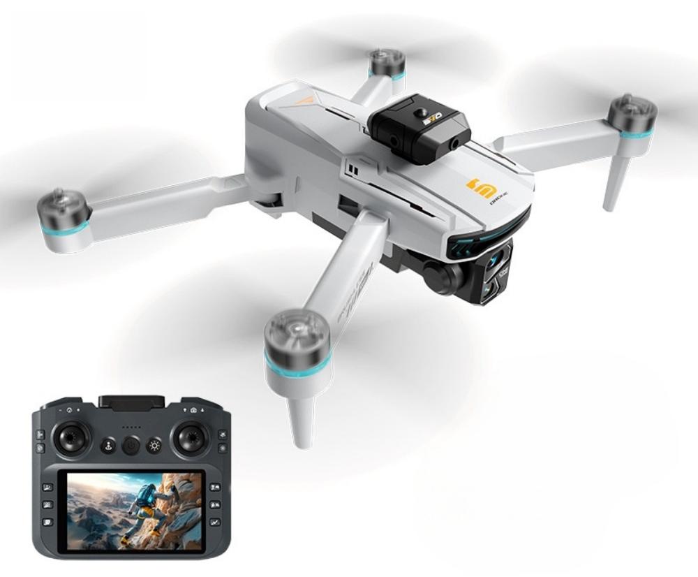 Zimilo 8K Drohne mit Kamera, 360° Hindernisvermeidung, FPV WiFi, 4.3" Display Fernbedienung, Flugroute, Gestensteuerung, mit 3 Batterien, Grau