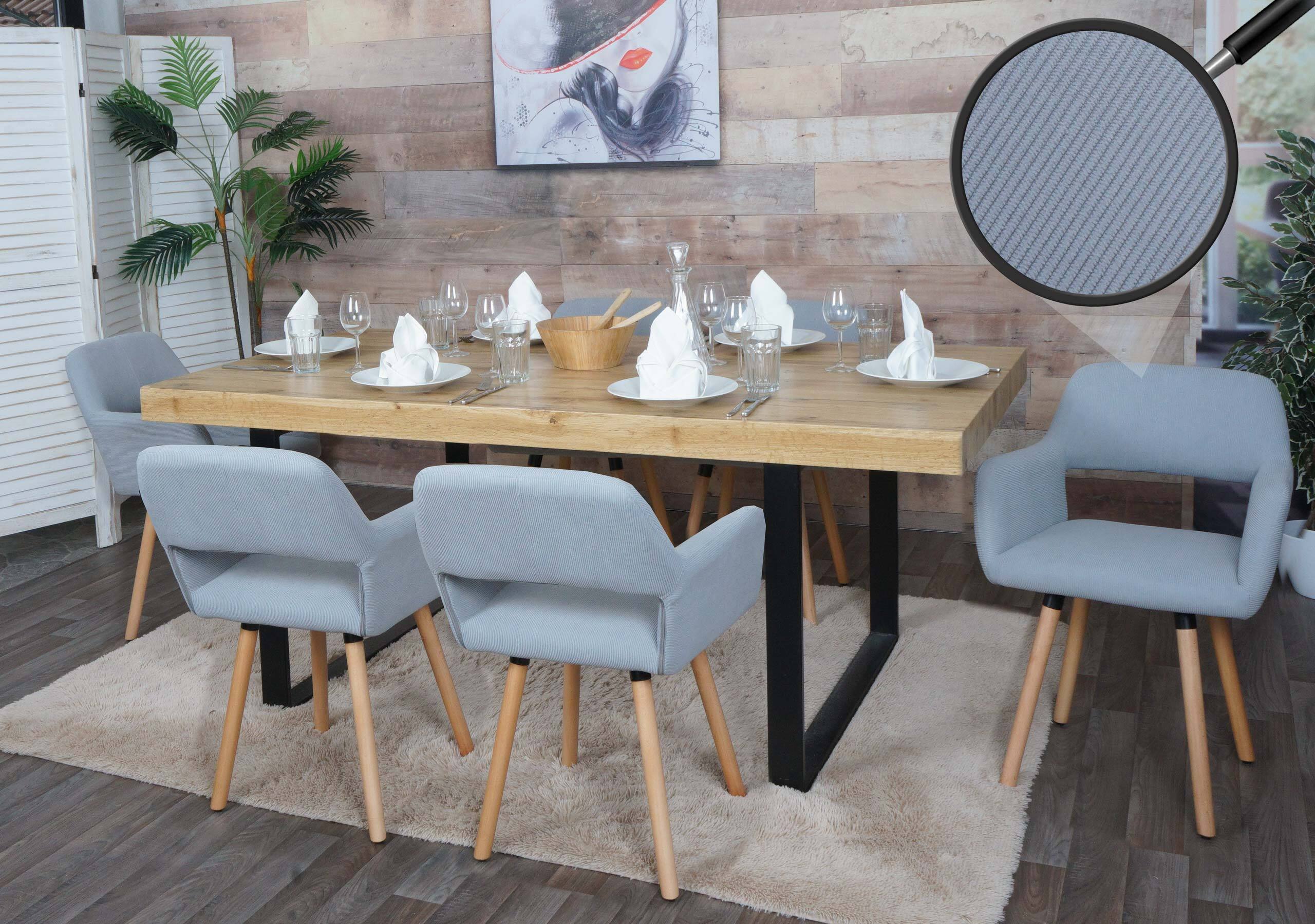 sada 6 jedálenských stoličiek HWC-A50 II, stolička kuchynská stolička čalúnená stolička, drevená tkanina/textilná šnúra (400g/m²)  ~ svetlo sivá