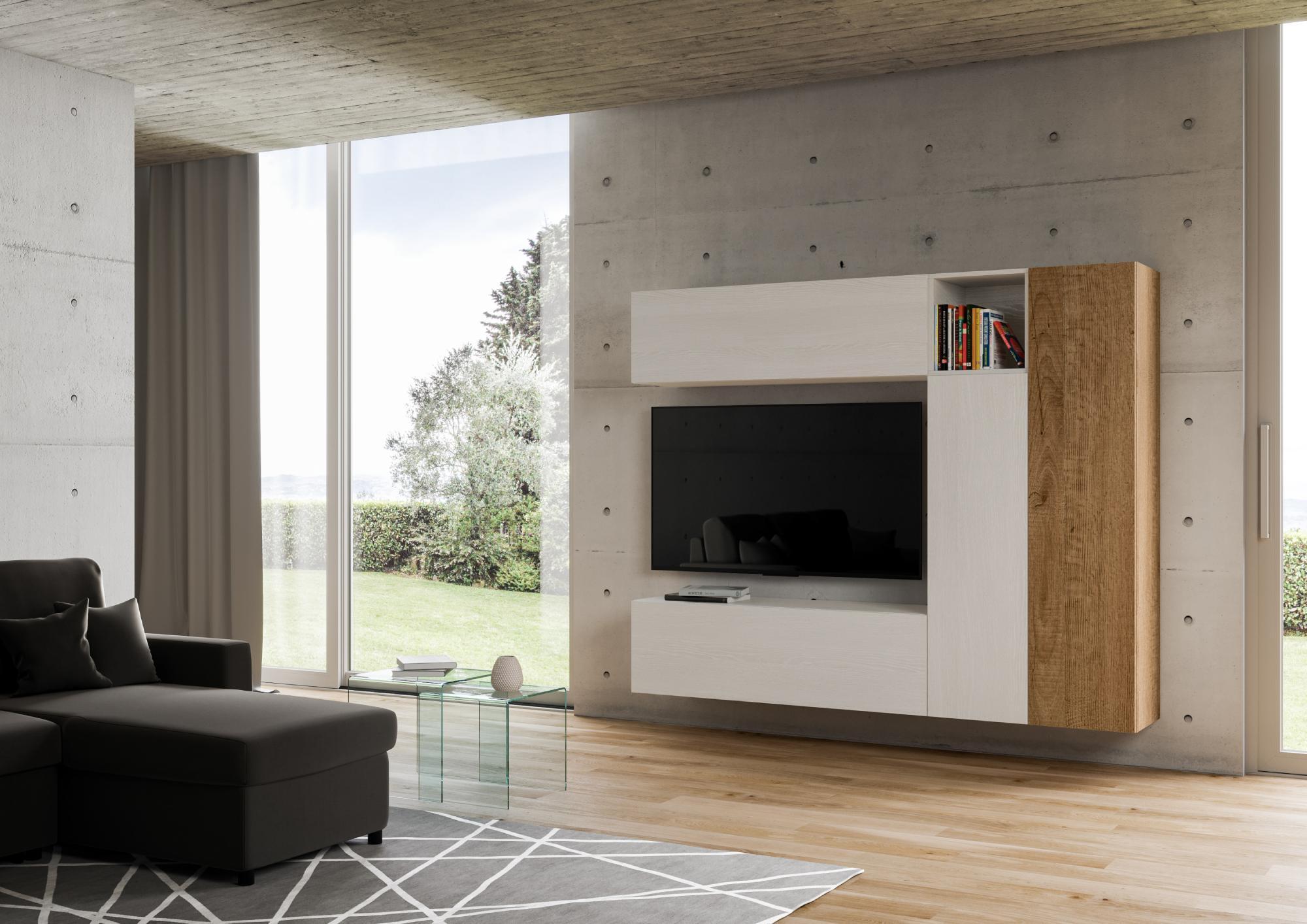 Itamoby Zusammensetzung der Wohnzimmerwand H18 L.214 H.173,6 P.39,2