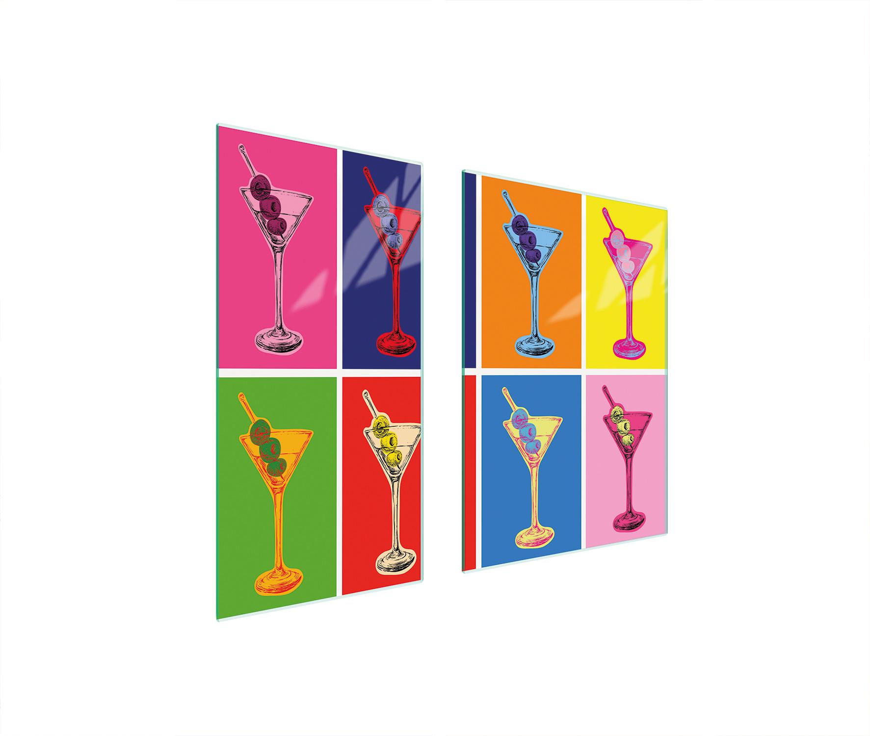 TMK ArtDeko Herdabdeckplatten 2 teilig 75x52 Ceranfeld Abdeckung Glas Schneidebrett Brille Bunt