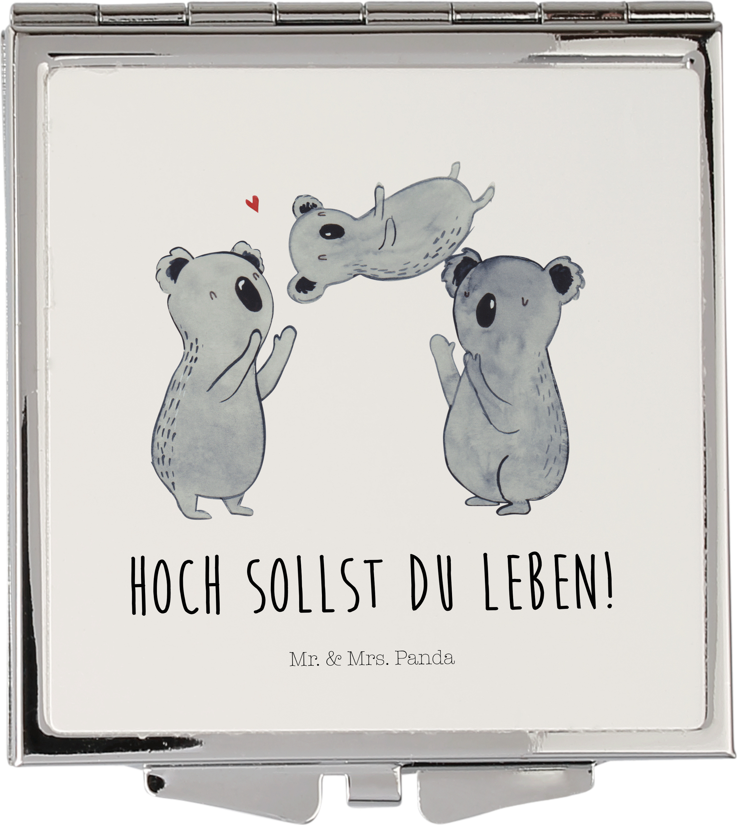 Mr. & Mrs. Panda Handtaschenspiegel quadratisch Koalas Feiern - Weiß - Geschenk, Geburtstag, schminken, Eltern, Familie, Party, Schminkspiegel, Liebe, silber, Partyhüte PD-1131628-STANDARD
