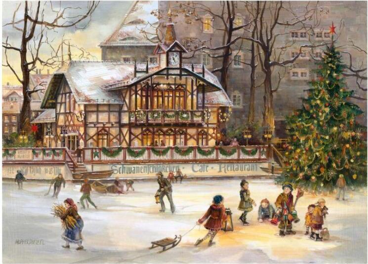Adventný kalendár Schwanenschlösschen Freiberg, 38 x 26 cm, umelecké dielo