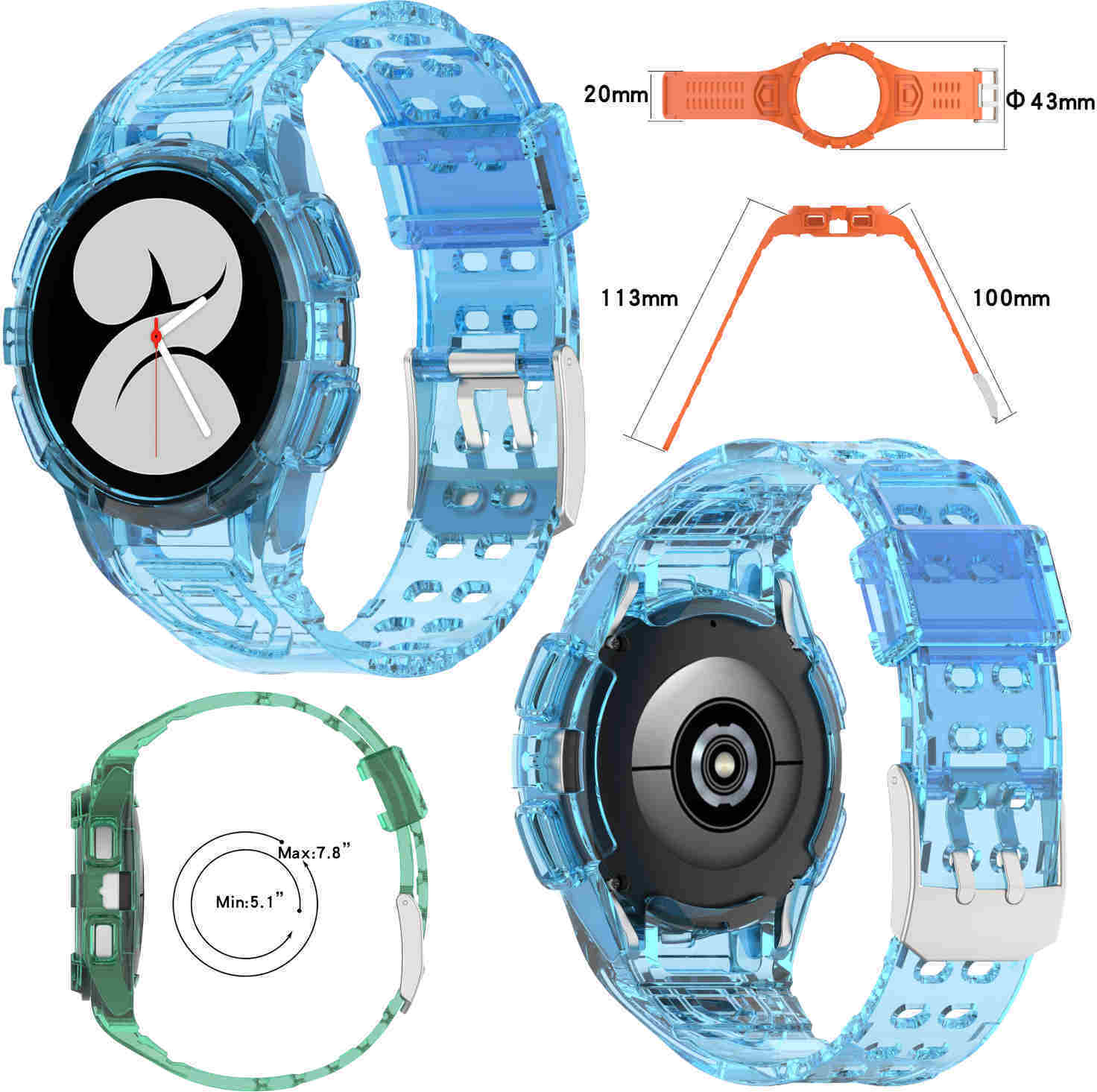 Pre Samsung Galaxy Watch FE / 4 40 mm remienok s ochranným puzdrom Blue