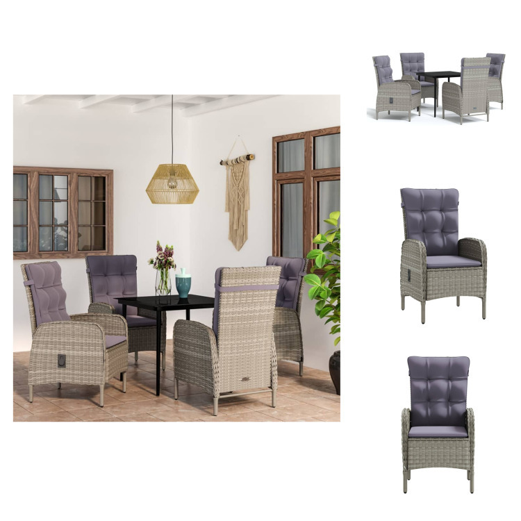 vidaXL 5-dielny záhradný jedálenský set s vankúšmi sivý a čierny - Záhradné nábytkové zostavy