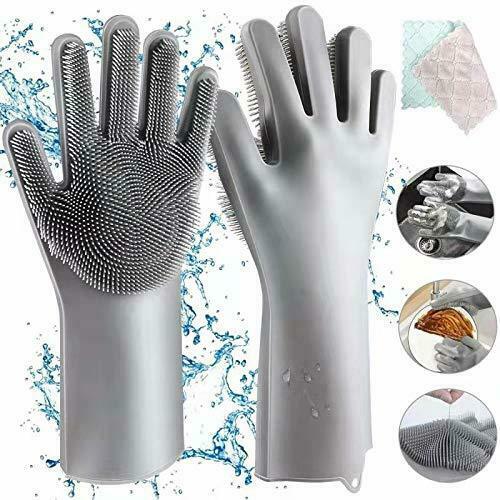 magische Abwasch Putz Handschuhe mit Schrubber Noppen aus Silikon Gummi 