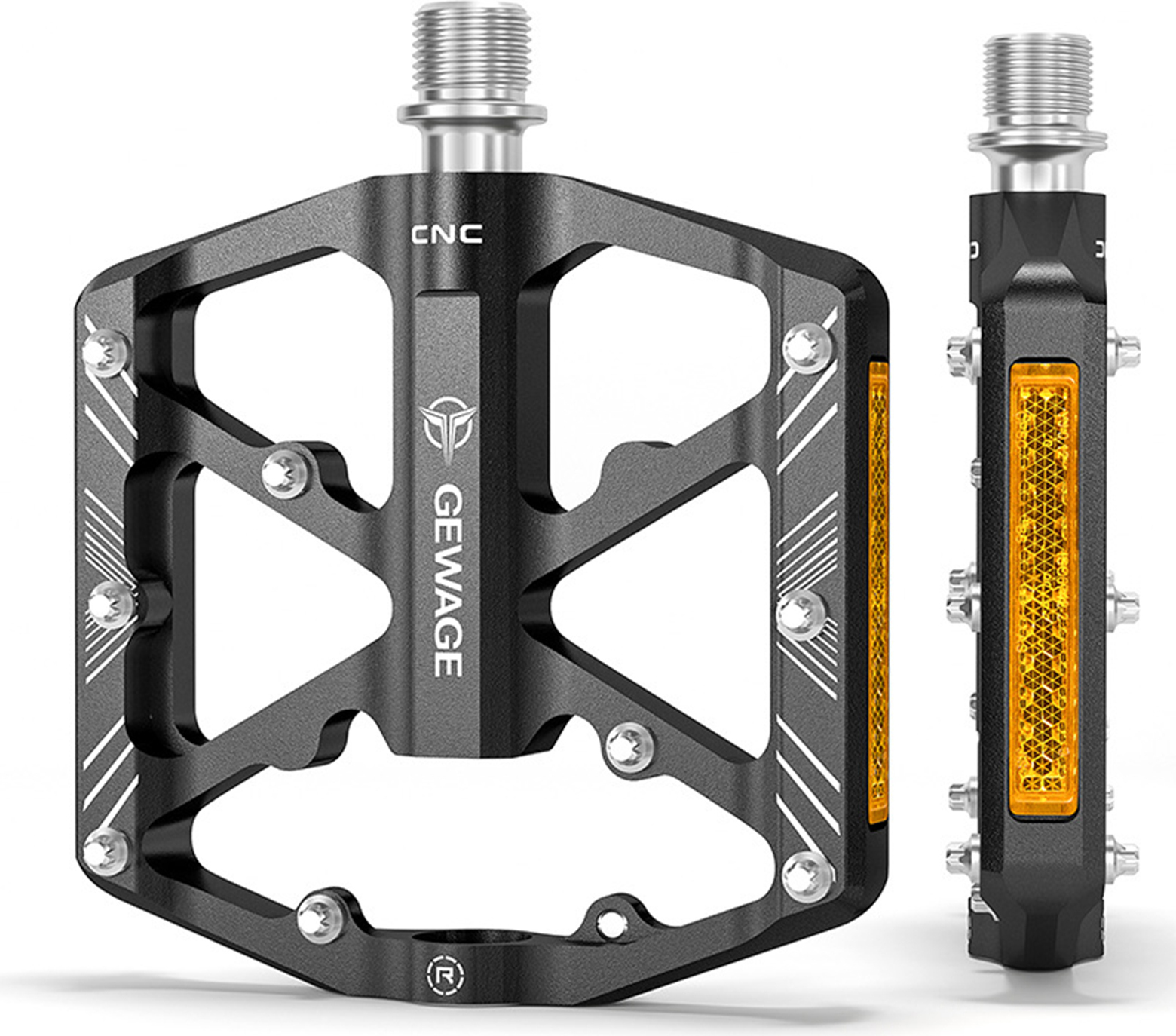 ROADNADO CNC Aluminum Alloy MTB Bicycle Pedals Anti-slip With Reflectors For Mountain Bike BMX Road Bike - 3 Sealed Bearings 9/16 Inch Black-Titanium