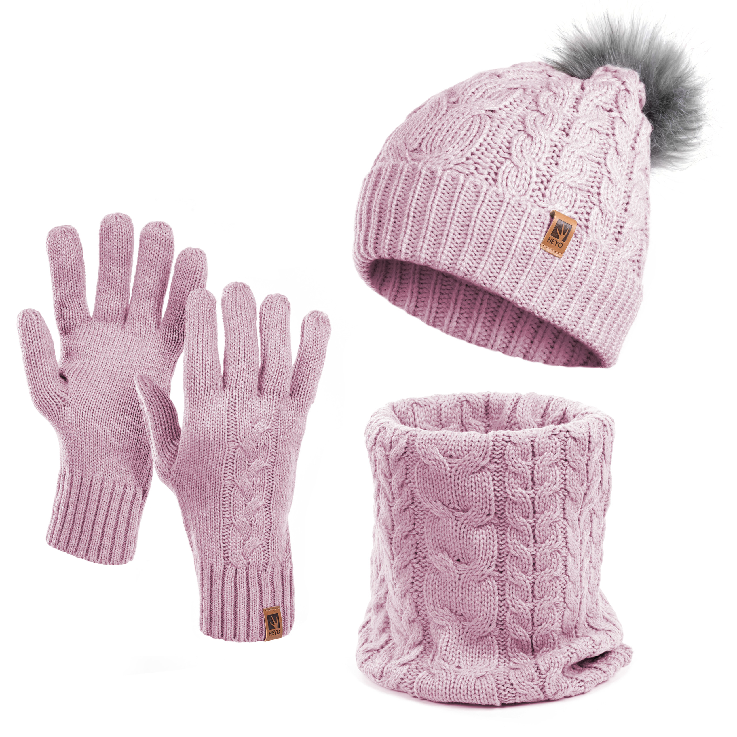 Damen Wintermütze 3 Handschuhe Schlauchschal