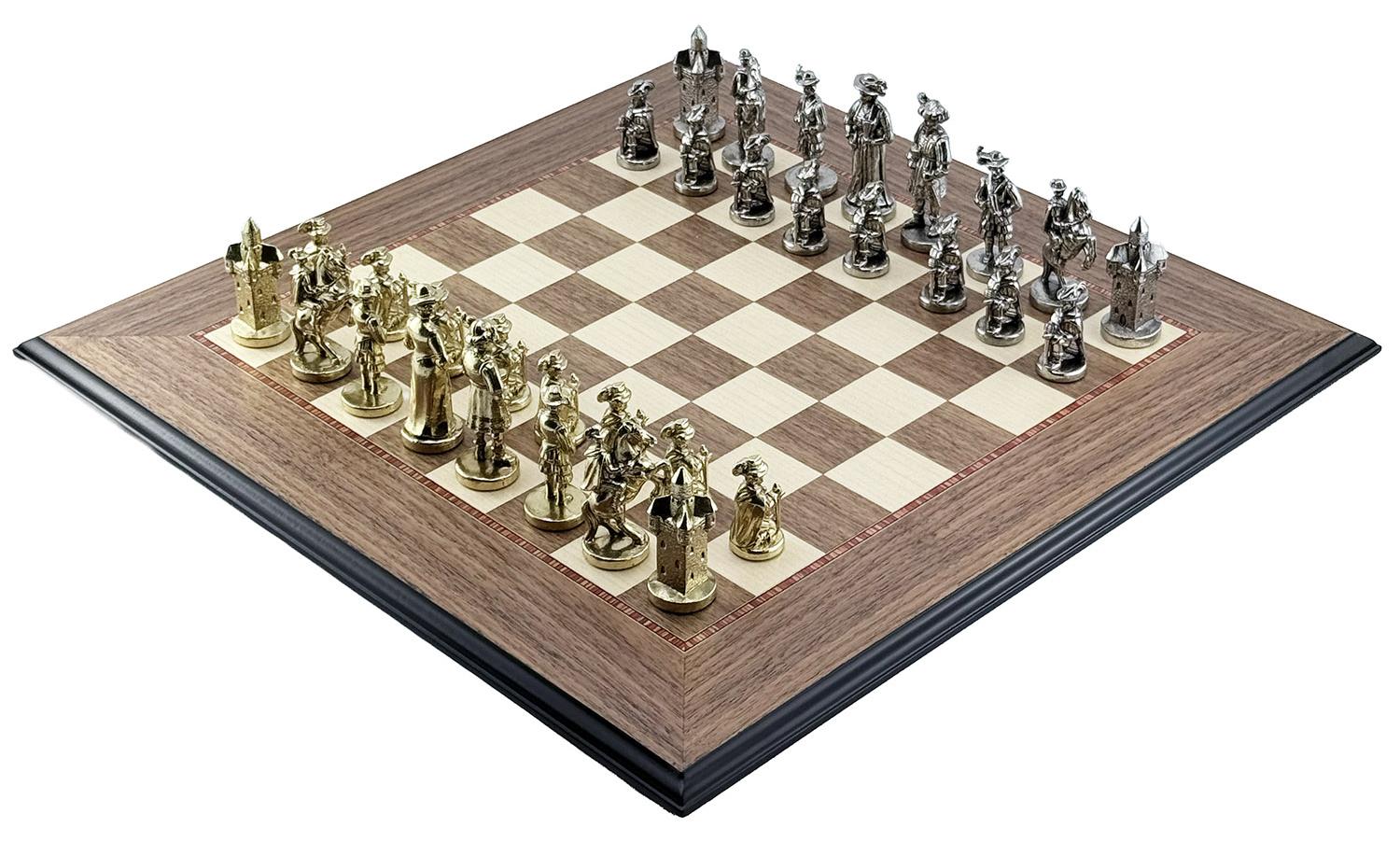 Luxus-Schachset Italfama LENDSKNECHT + Ferrer Walnuss-Ahorn Brett 50 cm