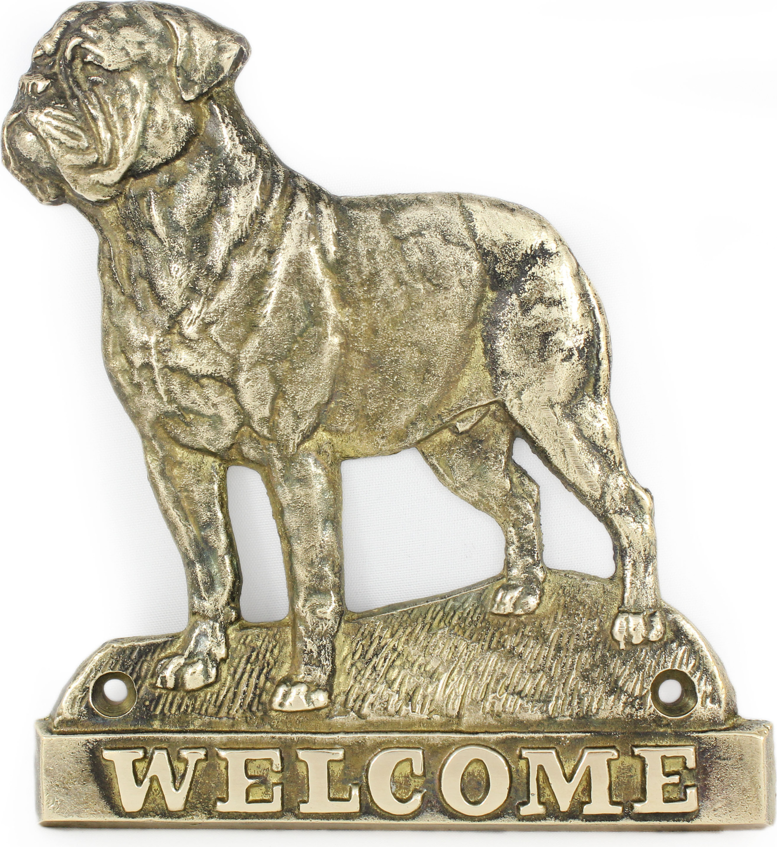 Bordeauxdogge, Dogue de Bordeaux - Türschild mit Hund, messingfarbenes Willkommensschild, einzigartiges Schild mit der Aufschrift Welcome von der Marke Art-Dog