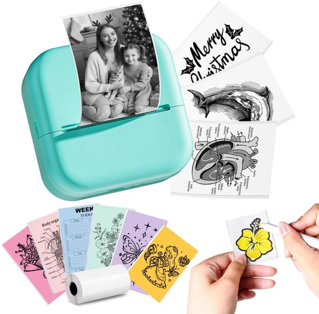 Azomor® Tragbarer Mini-Drucker für Smartphone mit Bluetooth und Stickeroptionen