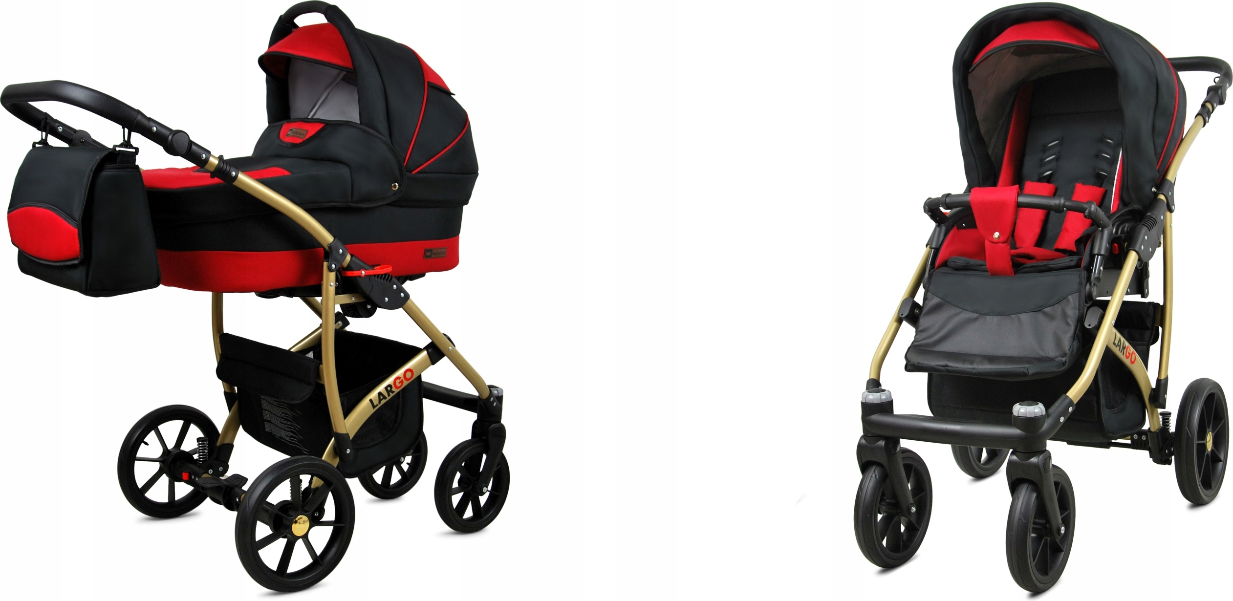 BabyLux® Largo | 2in1 Kinderwagen Bambimo | Black Red | Kombikinderwagen | Kinderwagenset | Buggy +