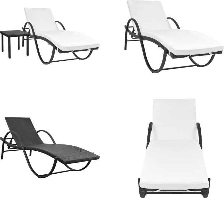 vidaXL Lehátko s vankúšom a stolíkom poly ratan čierne - Lehátko - Lehátko - Ležadlo - Ležadlá