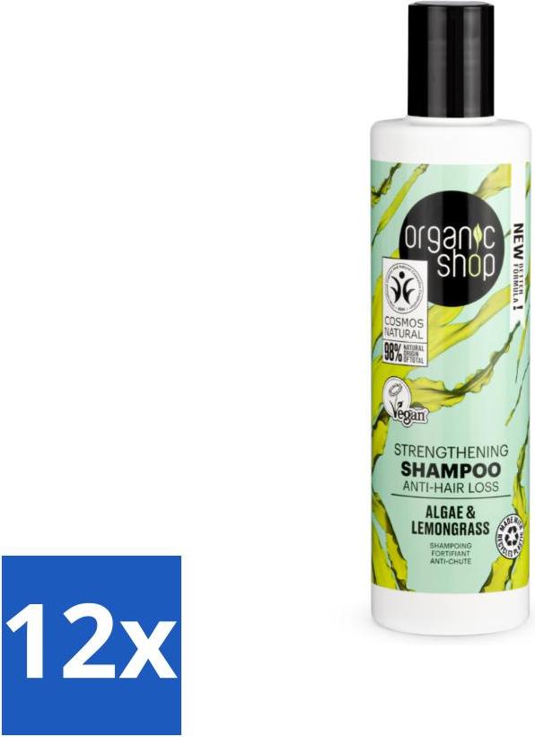 Organic Shop - Algen & Zitronengras Kräftigendes Shampoo - Kräftigend und Aufbauend - 280 ml - Vorteilspack - 12 Stücke 8721412