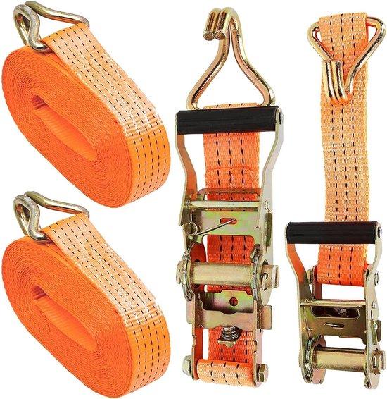 OEM Orangespanband 2er Pack 3000 kg 6 m lang mit Korb, Korbband mit Haken, 3 t zähe Band für LKW, PKW, Motorräder - Orange 2026