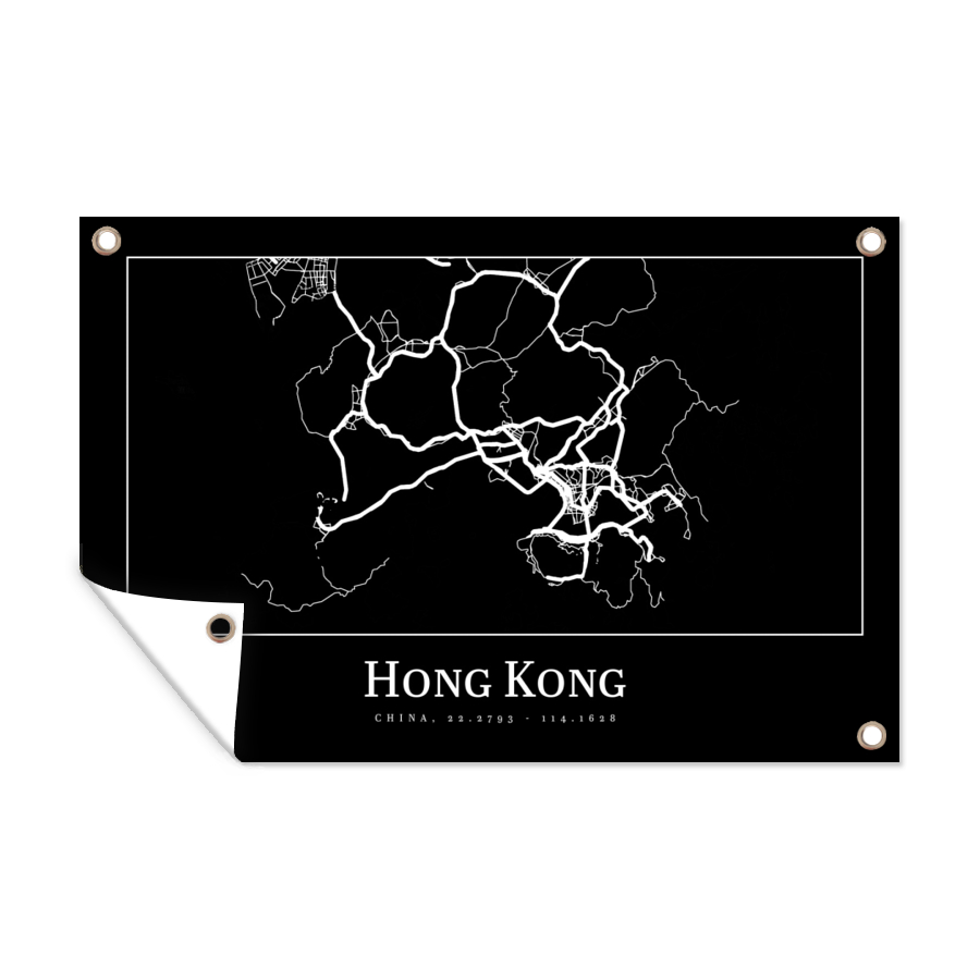 MuchoWow® Vonkajší plagát - Záhradná dekorácia ochrana súkromia - Záhradné plagáty pre záhradu - Hongkong - Mapa - Mapa mesta - 40x60x0.2cm