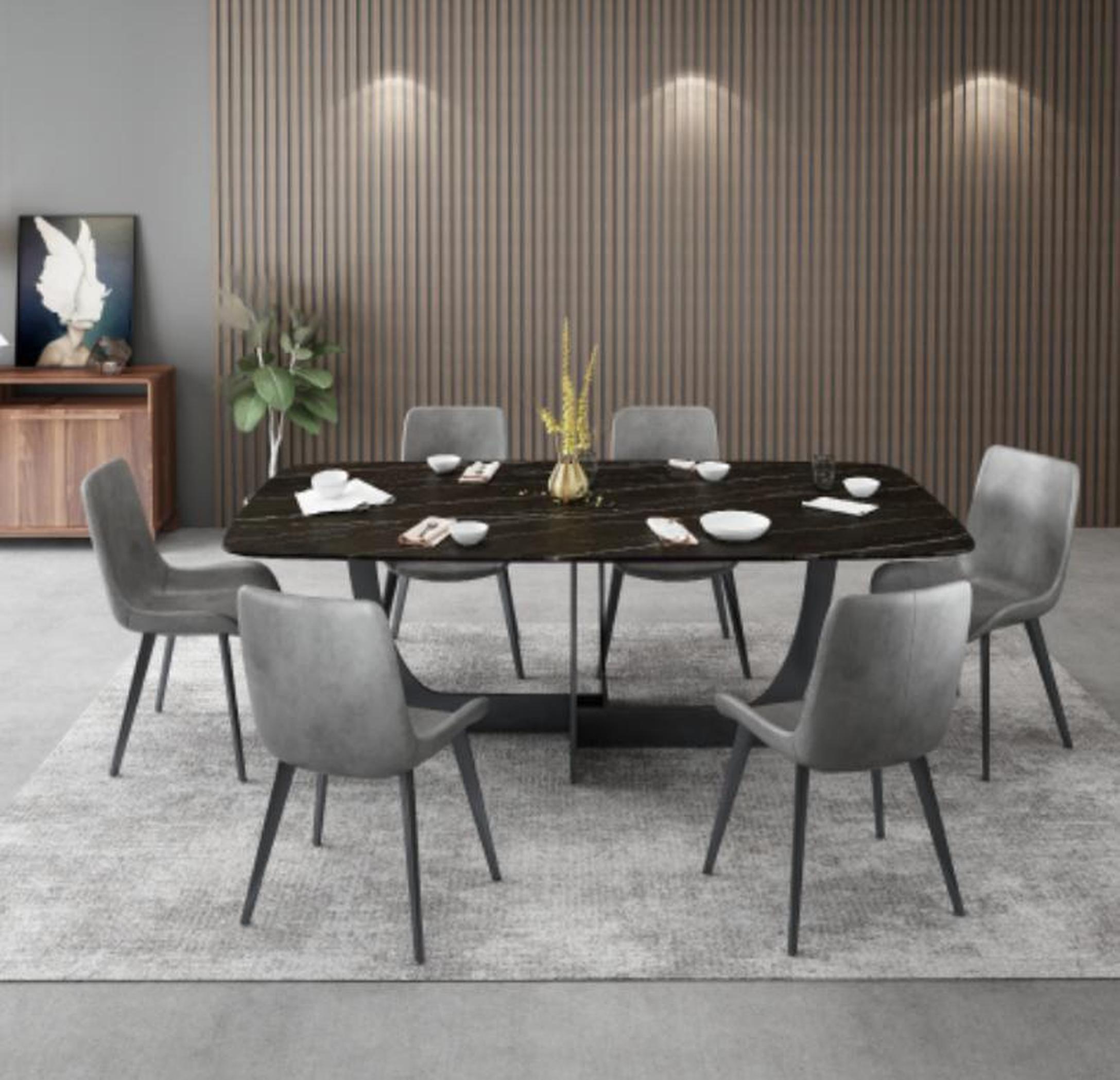 AEA Moderne Esszimmer Garnitur Rechteckiger Esstisch 6x Kunstleder Stühle