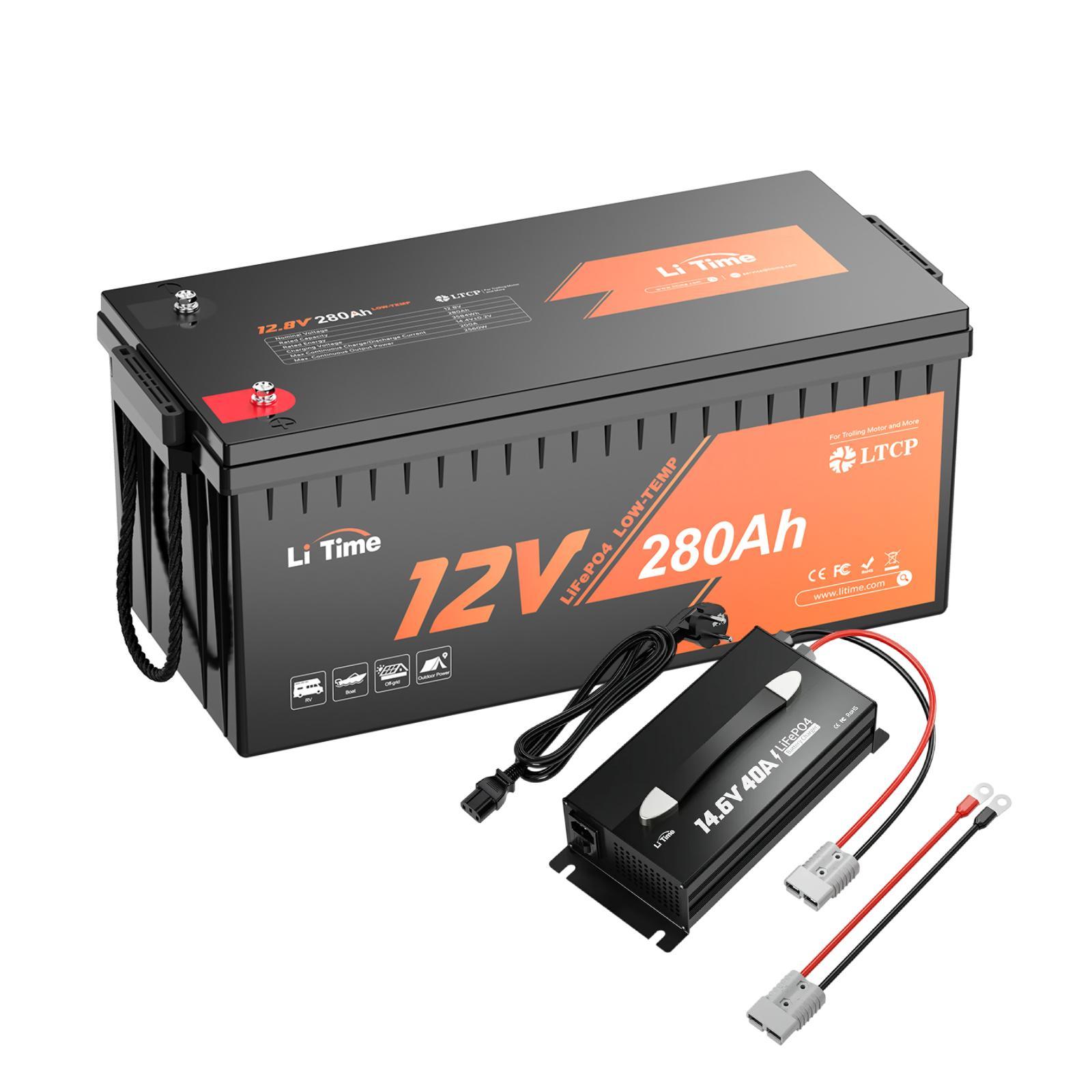 LiTime 12V 280Ah LiFePO4 Batterie Niedrigtemperaturschutz mit 12V 40A Ladegerät