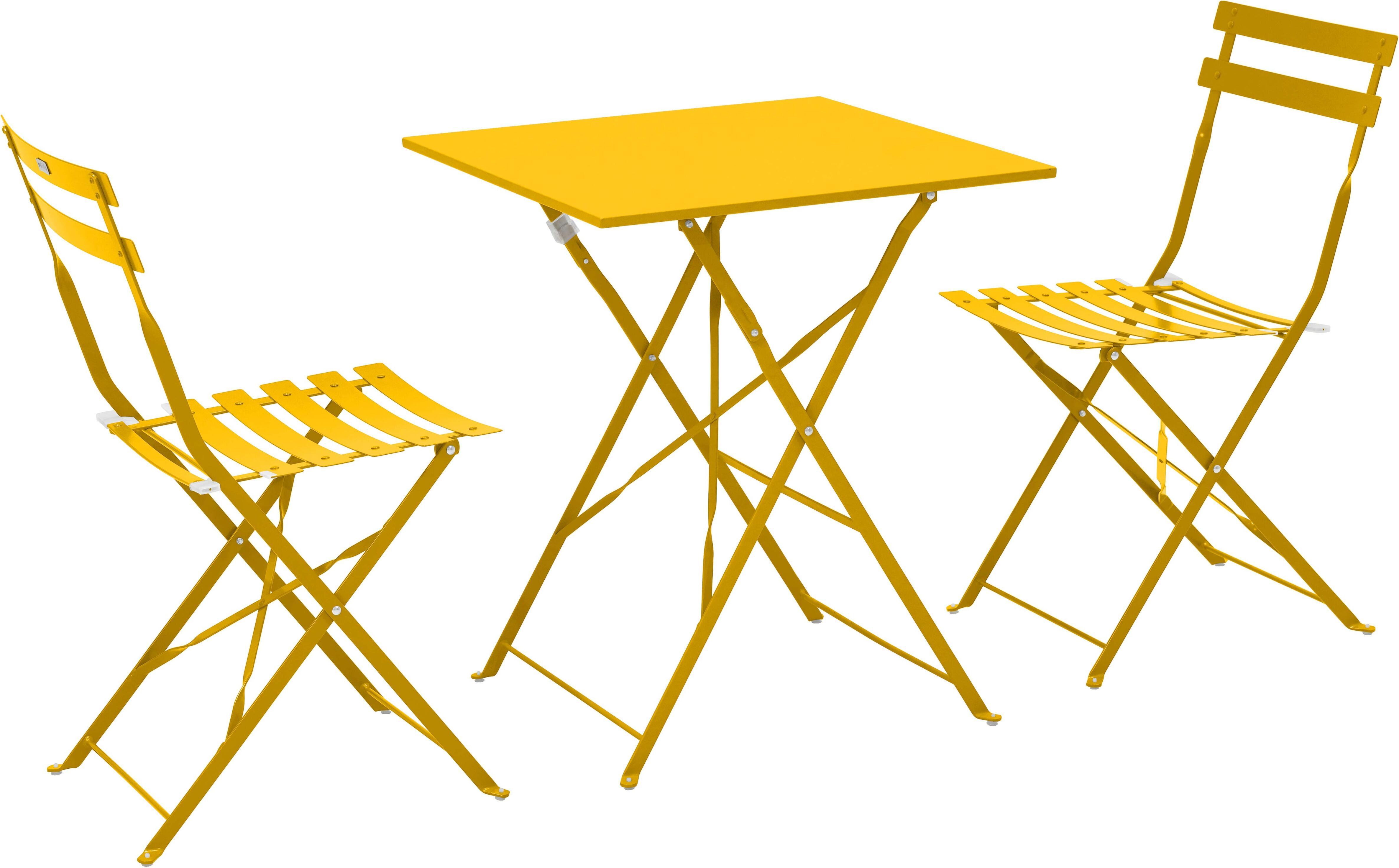 Gartenbistrotisch und 2 Klappstühle GELB - Oviala Rome 104720