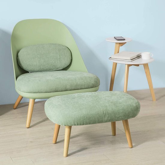SoBuy FST63-GR Jednolôžkové kreslo s taburetom a opierkou, polohovateľné kreslo, kreslo do obývačky, TV kreslo, kreslo na čítanie s nohami z masívneho dreva, mätovo zelené
