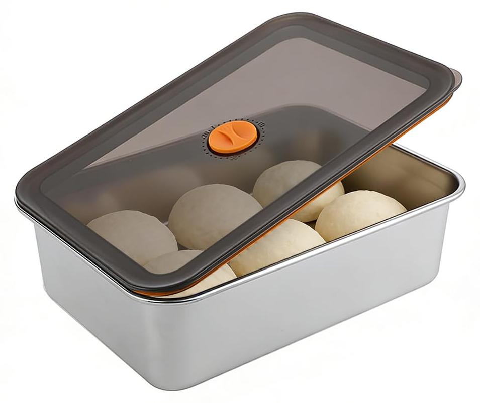 OEM Pizzateigbox aus Edelstahl, 30 x 21 x 8,5 cm, mit Deckel für Pizza und Brot, Teigbehälter für Fleisch, Salat, Kuchen, Fleisch