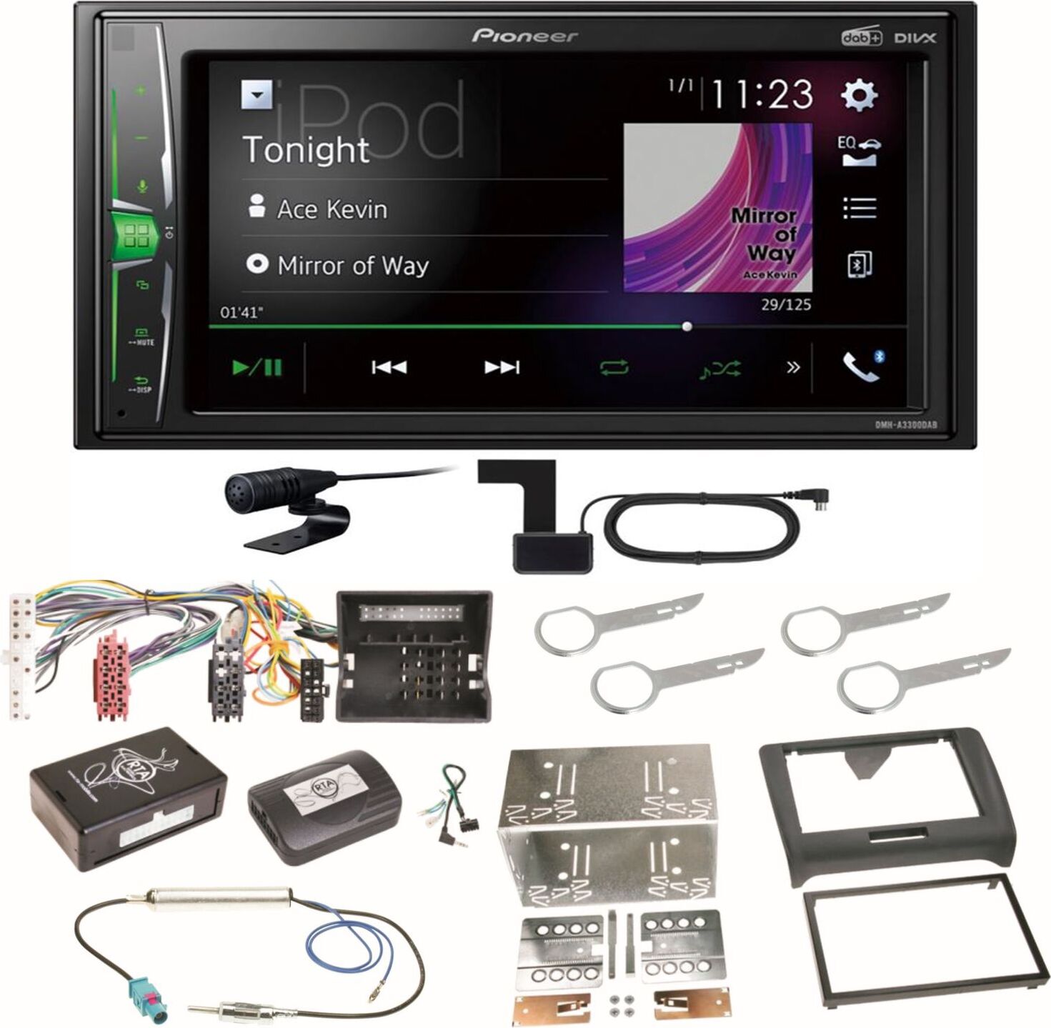 Pioneer DMH-A3300DAB Bluetooth WebLink MP3 USB DAB+ Einbauset für Audi TT 8J