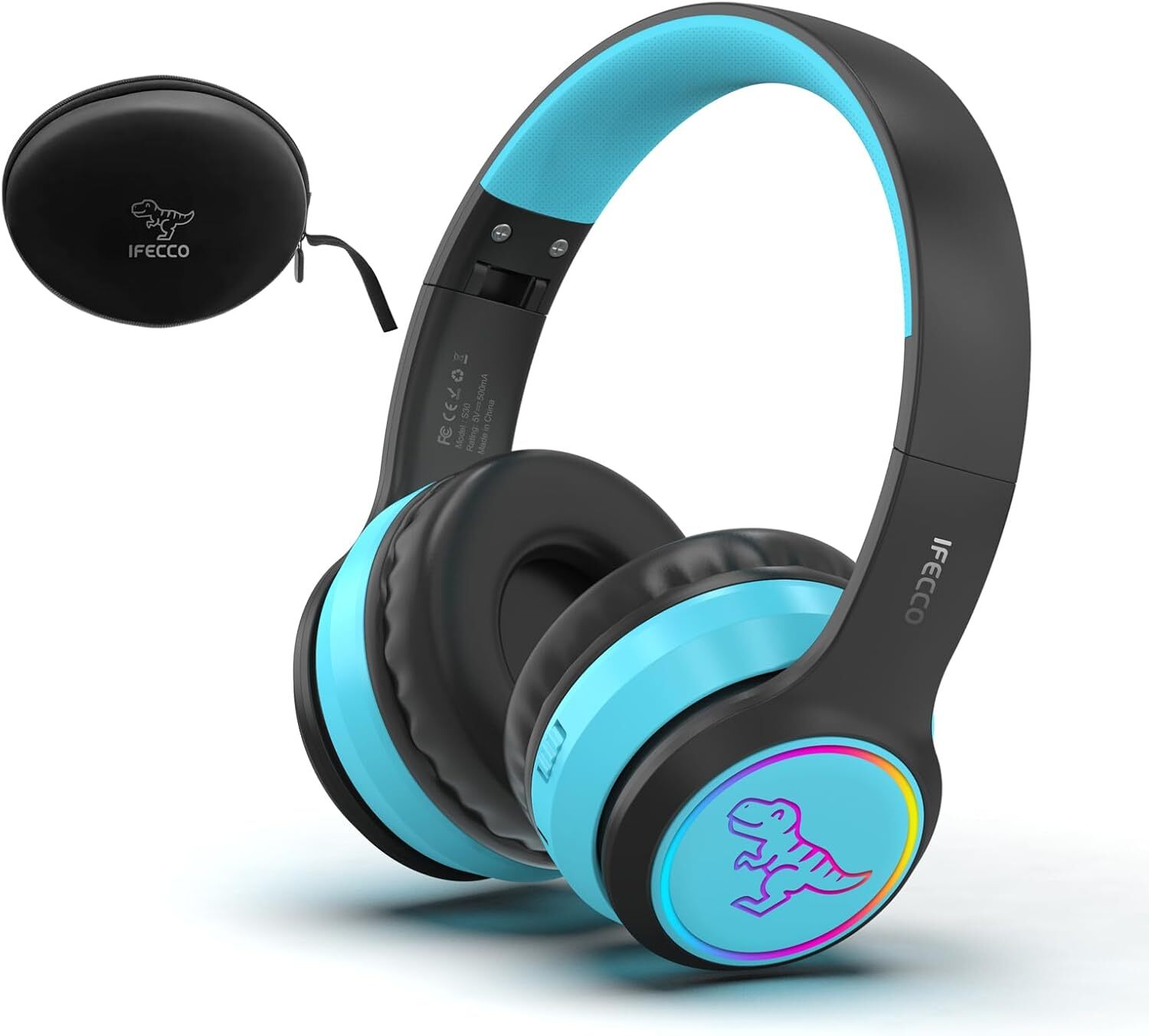 Detské Bluetooth slúchadlá s mikrofónom - roztomilé dinosaury Detské bezdrôtové slúchadlá s LED svetlami, detské slúchadlá s taškou do školy, cestovanie