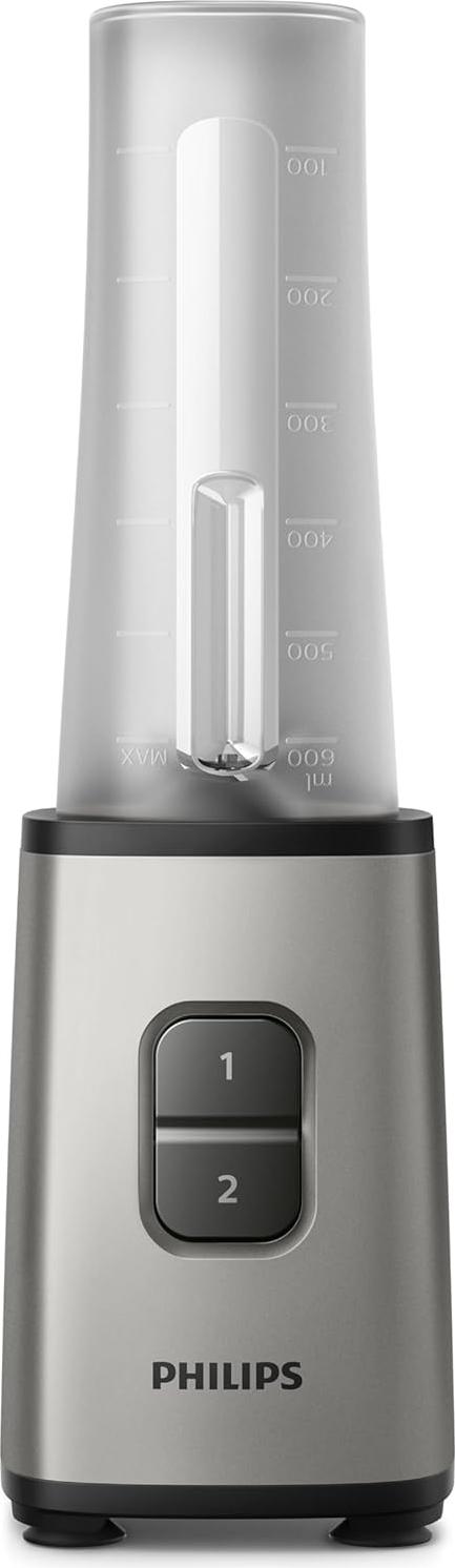 Philips HR2600/80 Mini-Standmixer (350 W, 28.000 Umdr. /Min., 0.7 L Fassungsvermögen, Trinkflasche, spülmaschinenfest) silber