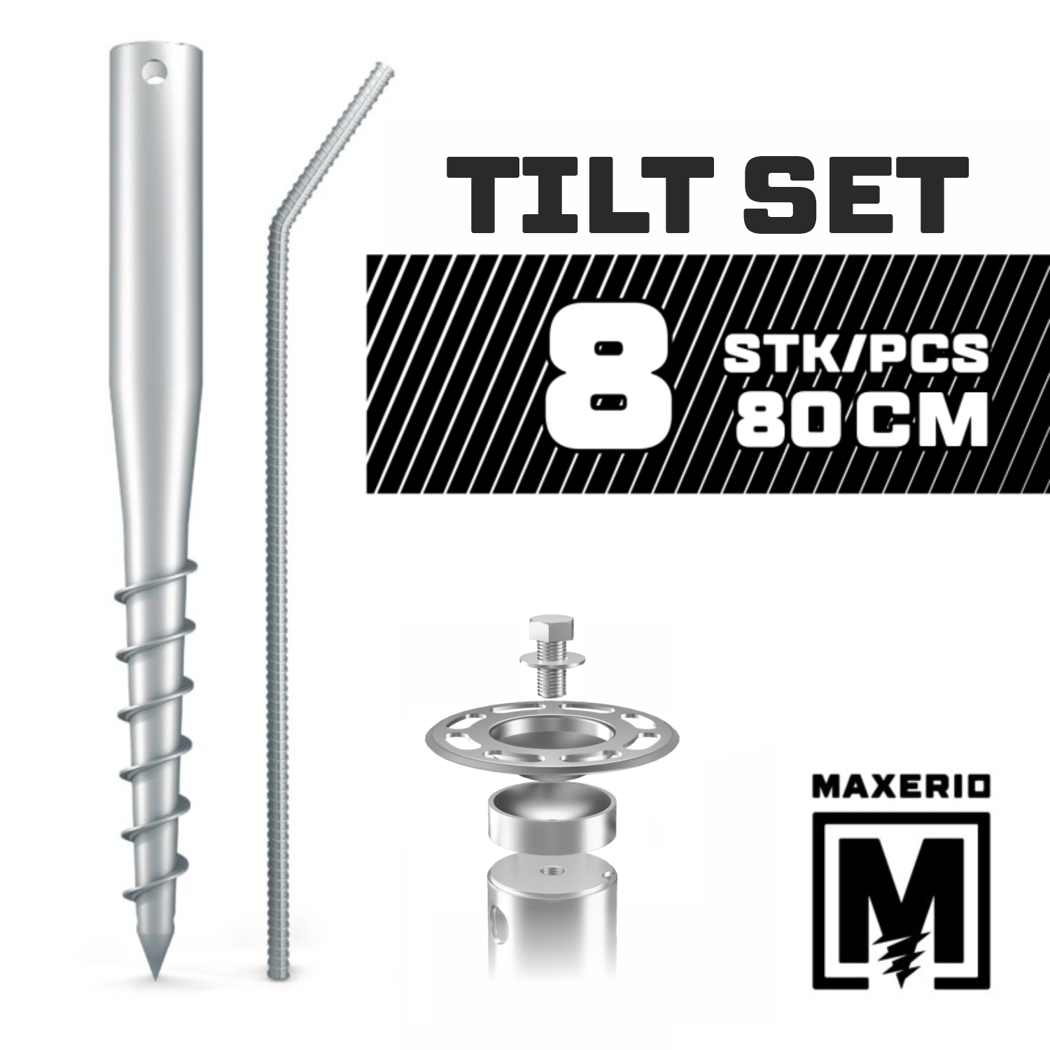 MAXERIO® 80 cm 8er TILT-Set Schraubfundamente Ø 60 x 2; M12 405140-002-008