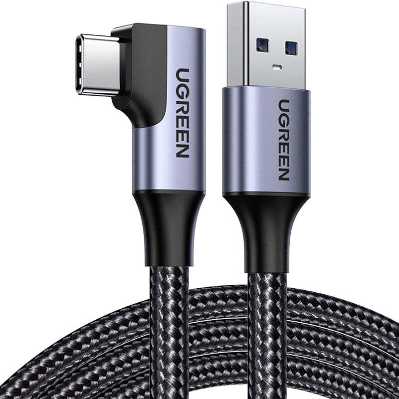Ugreen Hochgeschwindigkeits USB-A/USB-C 90 Winkelkabel, 1m, 5Gb/s Datenrate, 3A Ladestrom, Schwarz US385