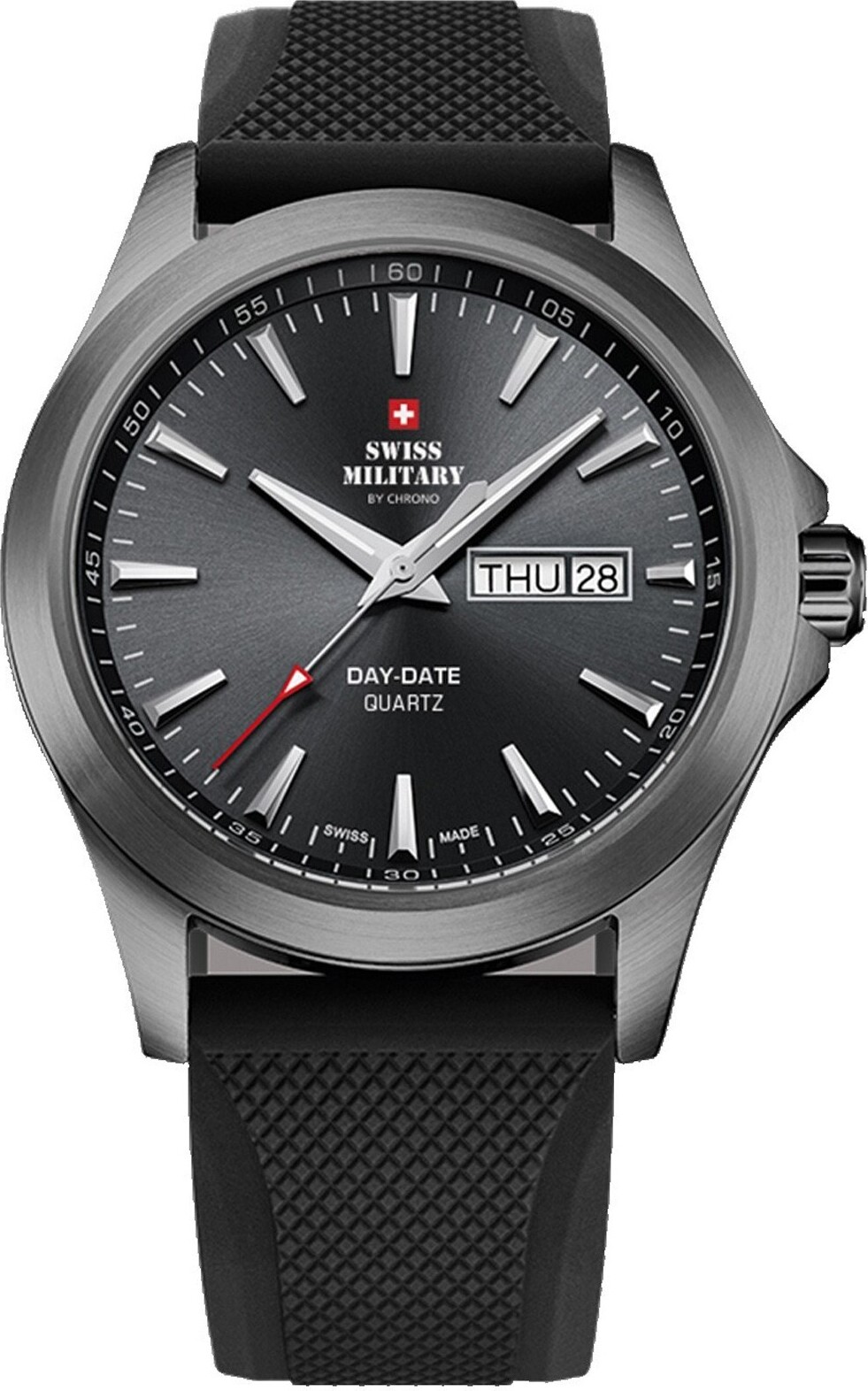 Swiss Military SMP36040.BPL12ARUB Orologio Uomo - Quarzo, Cassa Acciaio, Quadrante Bianco, Cinturino Silicone Nero