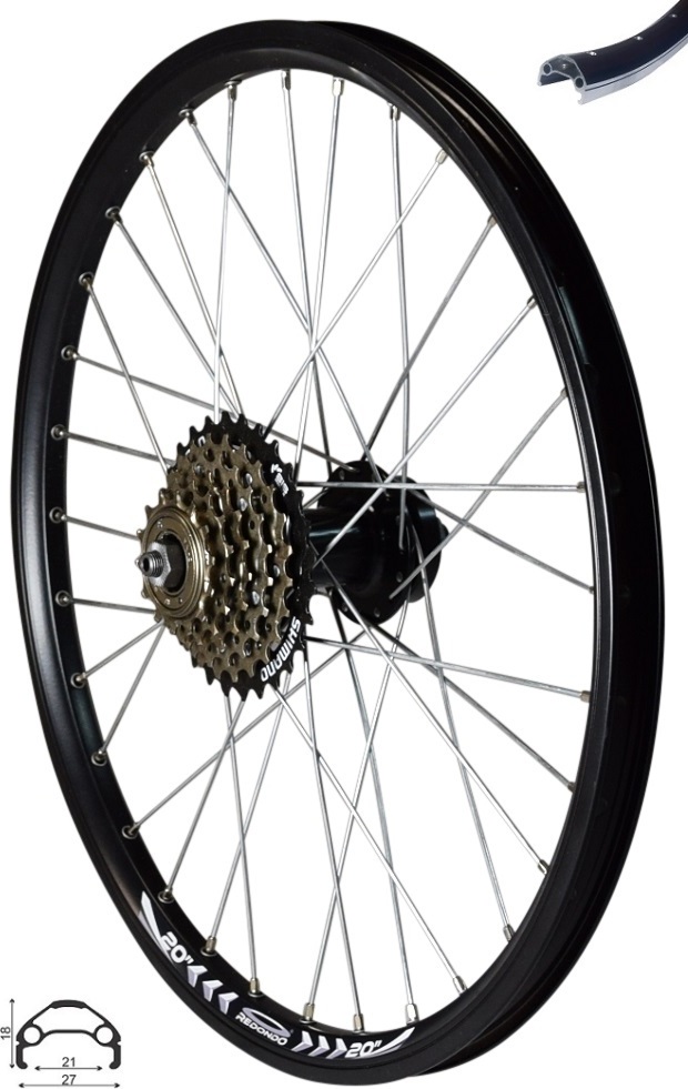 Produktbild von REDONDO 20 Zoll Hinterrad Laufrad Felge Schwarz Disc + Shimano 7-fach Kranz
