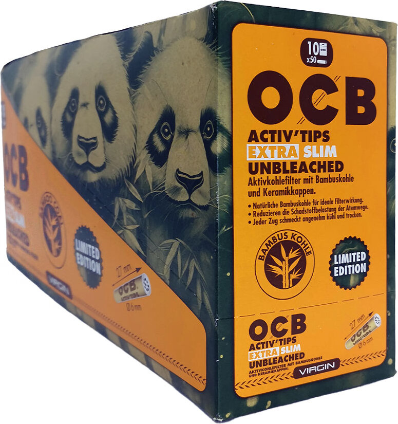 OCB Bamboo Activ'Tips Extra Slim unbleached Bambuskohle Filter Ø 6mm, 10x 50 Stk